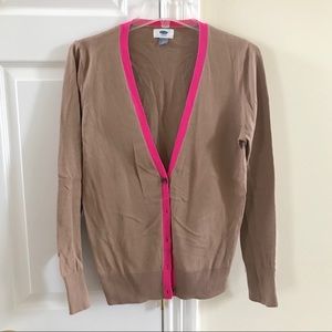 Old Navy camel hot pink button up cardigan sweater